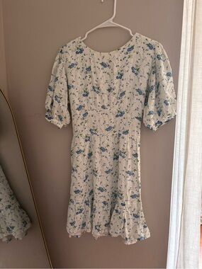 Faithfull the Brand | Floral Puff Sleeve Dress in White and Blue